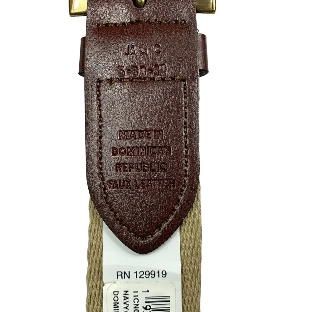 Club Room Mens Faux Leather Holiday Dog Webbed Stretch Belt Blue Tan S 30-32